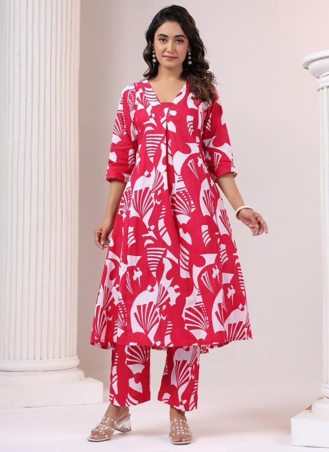 Cotton Pink Casual Wear Printed Readymade Cord Set